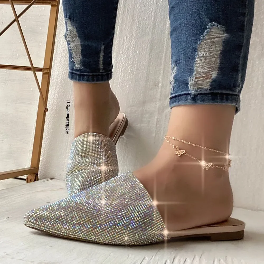 Multi Bling Rhinestones Pointy Flats - Picture 2 of 6
